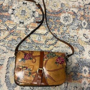 Patricia Nash Brown Floral Crossbody Bag